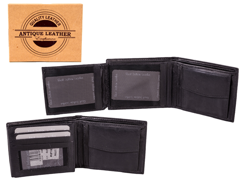 1066 BLACK ANTIQUE LEATHER RFID WALLET - Click Image to Close